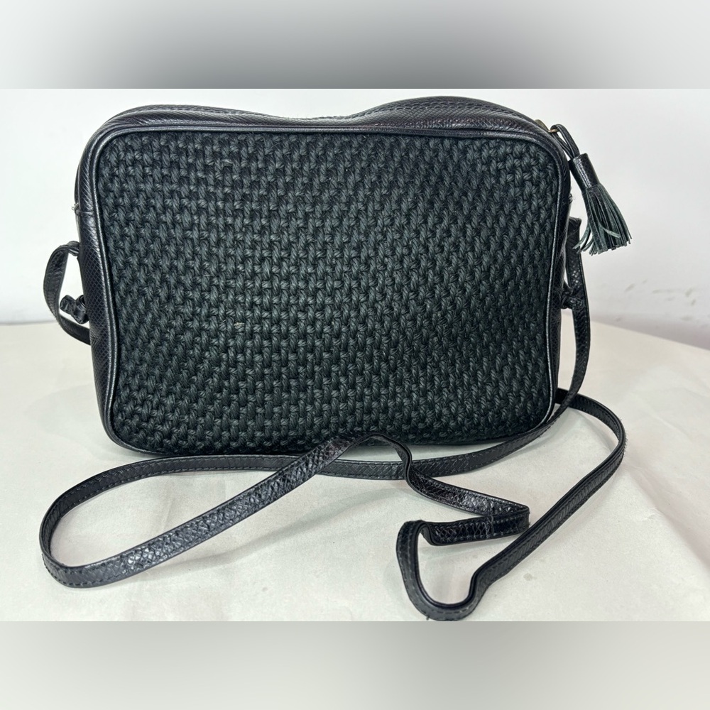 VINTAGE BOTTEGA VENETA LEATHER And Fabric ENVELOPE SHOULDER BAG Made In Italy